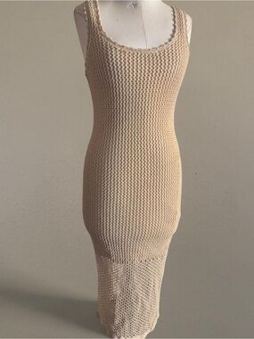 AllSaints cream open knit midi dress